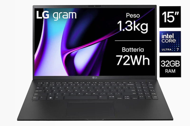 Notebook gram 15.6", Windows 11 Home, Ultra7, 32GB RAM, 1TB SSD, Nero | LG Italia 32 1TB SSD NVMe 15.6"