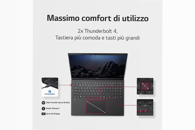 LG gram 16ZB90R | Notebook Ultraleggero con Windows 11 Home | 16'', Intel® Core™ i7, 16GB RAM, SSD 512GB, Obsidian Black - 16ZB90R-G.AA75D | LG Italia 16 512GB SSD NVMe 16''