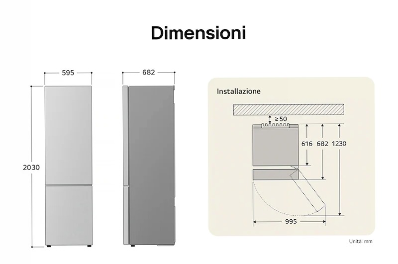 Frigorifero combinato | Classe D, 387L | Porte piatte, Metal Fresh, Door&Linear Cooling, Fresh Balancer & Converter | Acciaio D 387lt