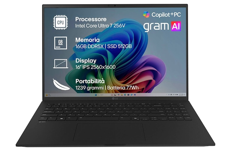 Notebook gram 16" Copilot+ PC | Windows 11 Home | Ultra 7, 16GB RAM, 1TB SSD, Nero | LG Italia 16 512 GB SSD