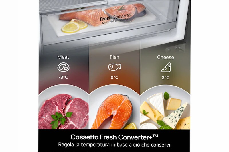 Frigorifero combinato Fit & Max 60 cm | Classe A, 375 L | AI Inverter, Wi-Fi, Door Cooling, Total No Frost | Prime Silver | LG Italia Argento