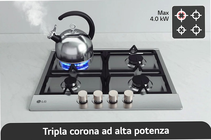 LG CBGZ2414S piano cottura a gas 60cm 4 fuochi Inox | LG Italia Argento