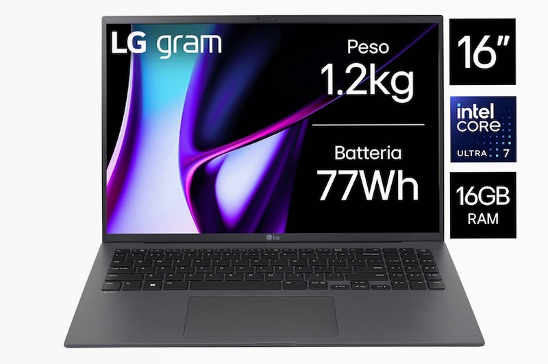 Notebook gram 16" | Windows 11 Home | Ultra7, 16GB RAM, 1TB SSD, Grigio - 16Z90S-G.AA79D | LG Italia 16 1TB SSD NVMe