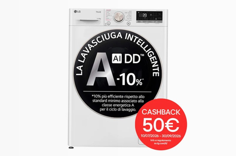 Lavasciuga a Vapore LG 11/6kg Classe D/A