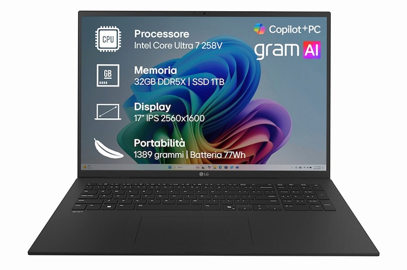 Notebook gram 17" Copilot+ PC, Windows 11 Home, Ultra 7, 32GB RAM, 1TB SSD, Nero | LG Italia 32 1TB SSD