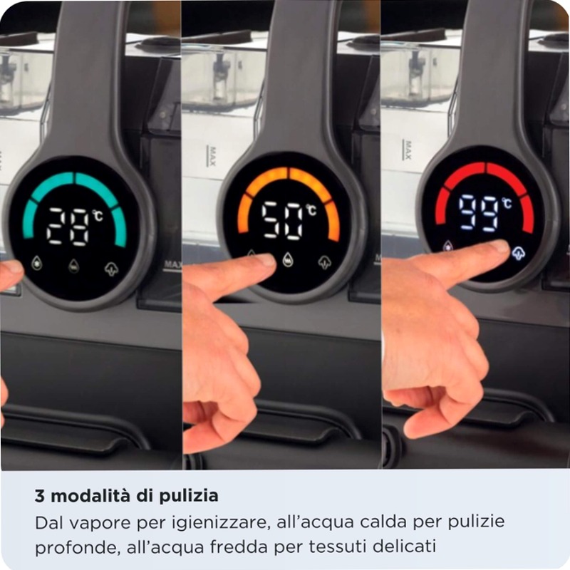 Pulitore per tappeti e tappezzerie con funzione vapore
