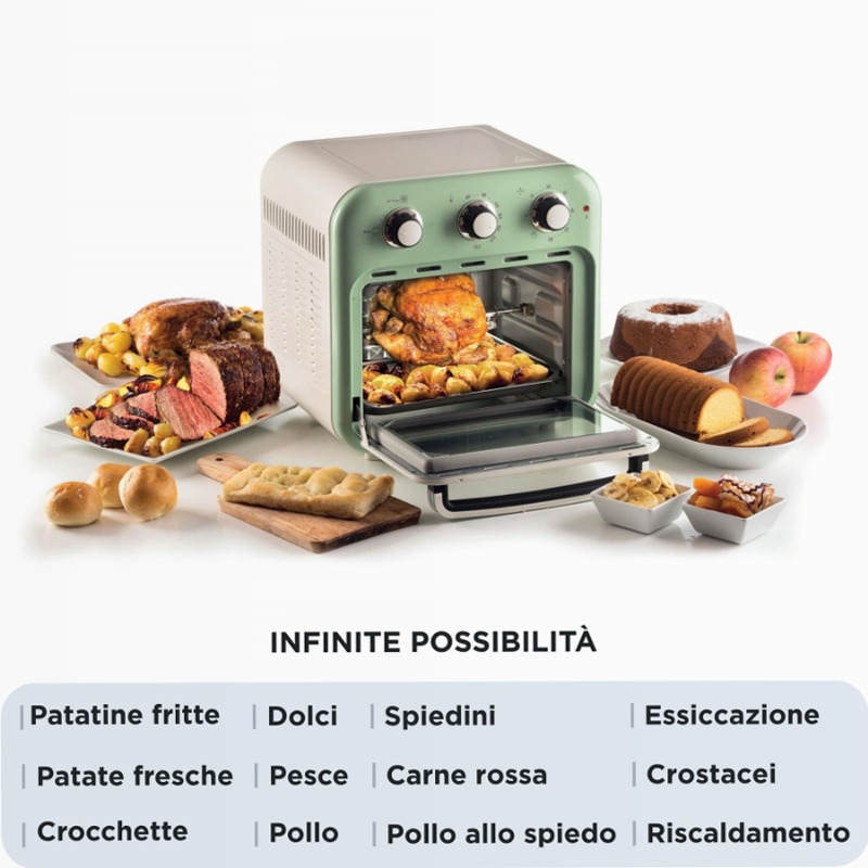Friggitrice ad aria + Forno Vintage Ariete 4632 Verde 16lt
