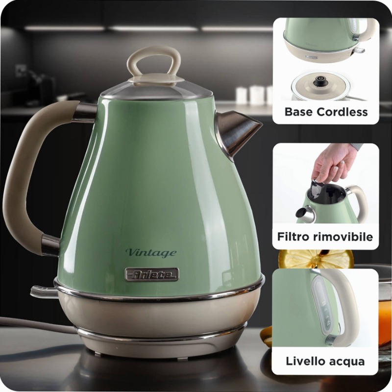 Bollitore Elettrico 1,7 Litri - Vintage Ariete 2869 Verde Blu