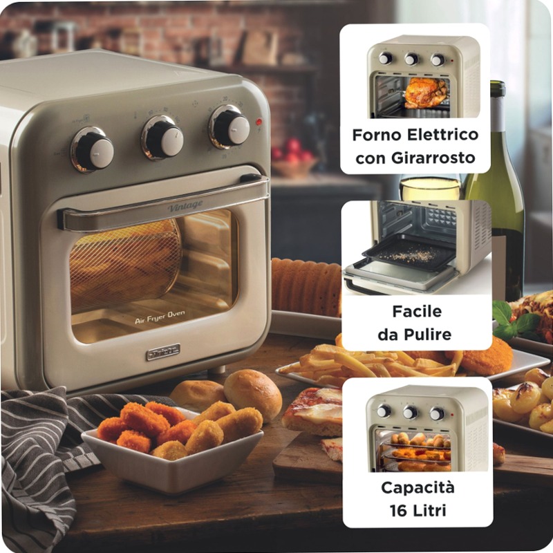 Friggitrice ad aria + Forno Vintage Ariete 4632 Beige 16lt