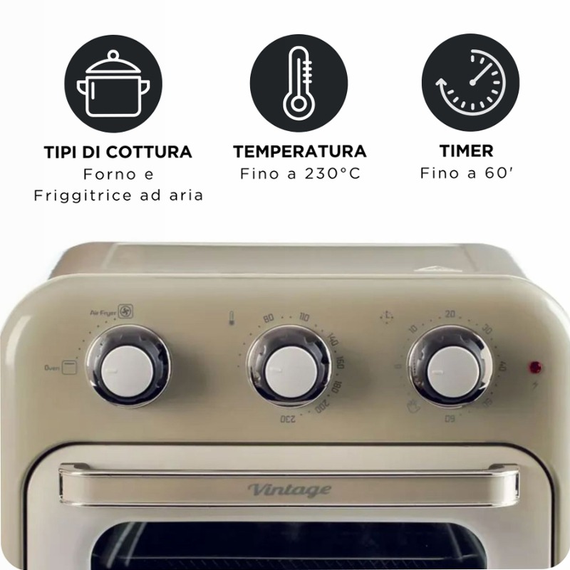 Friggitrice ad aria + Forno Vintage Ariete 4632 Beige 16lt