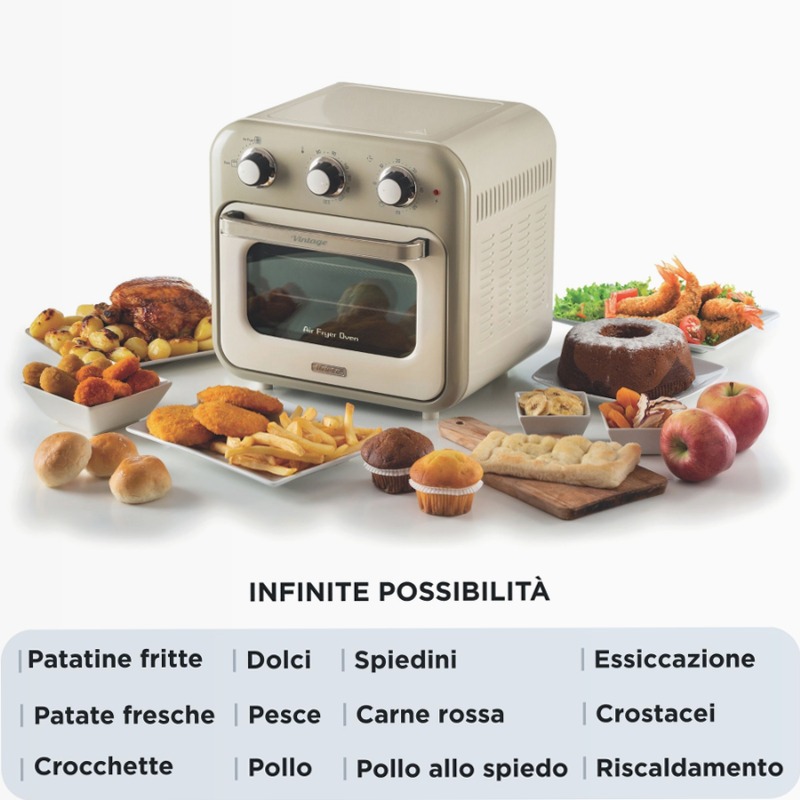 Friggitrice ad aria + Forno Vintage Ariete 4632 Beige 16lt