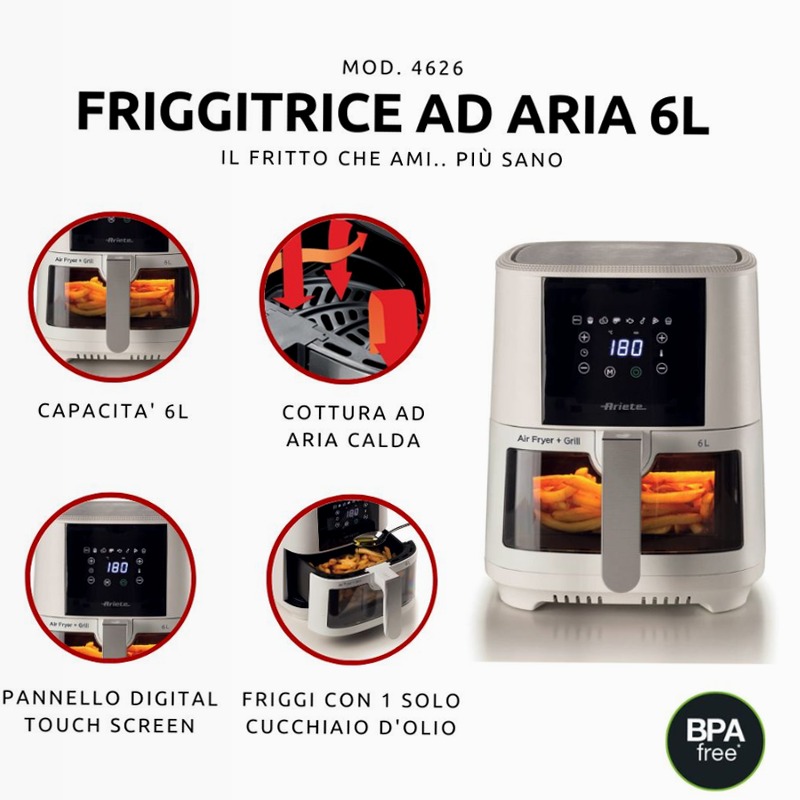 Friggitrice ad Aria 6 Litri Ariete Bianco 6lt
