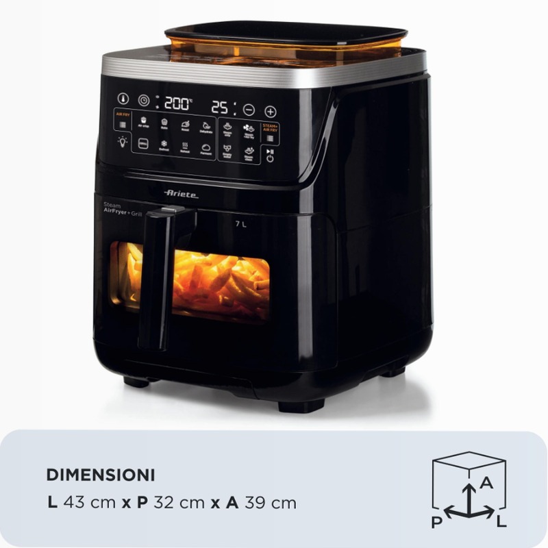 Friggitrice ad Aria con Vapore e Grill - 4636 Ariete Nero 7lt