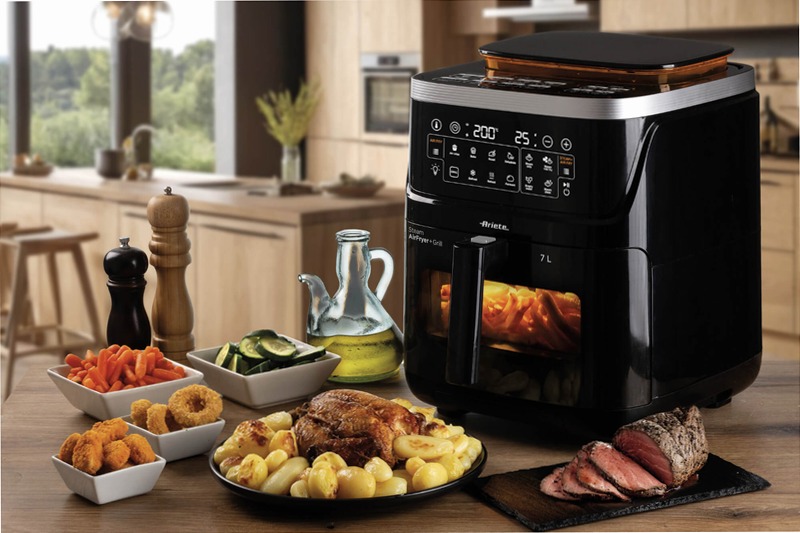 Friggitrice ad Aria con Vapore e Grill - 4636 Ariete Nero 7lt