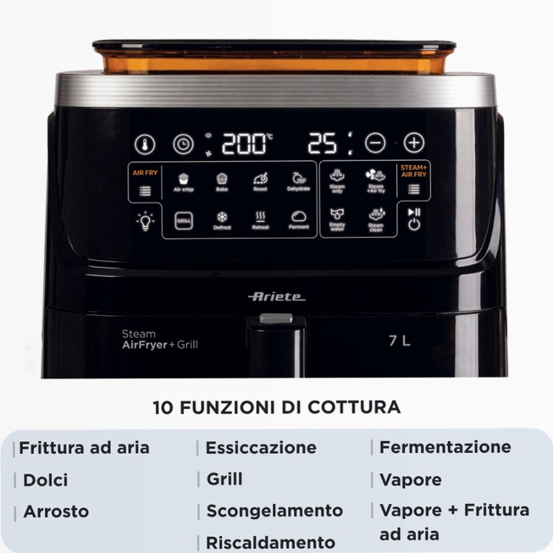 Friggitrice ad Aria con Vapore e Grill - 4636 Ariete Nero 7lt