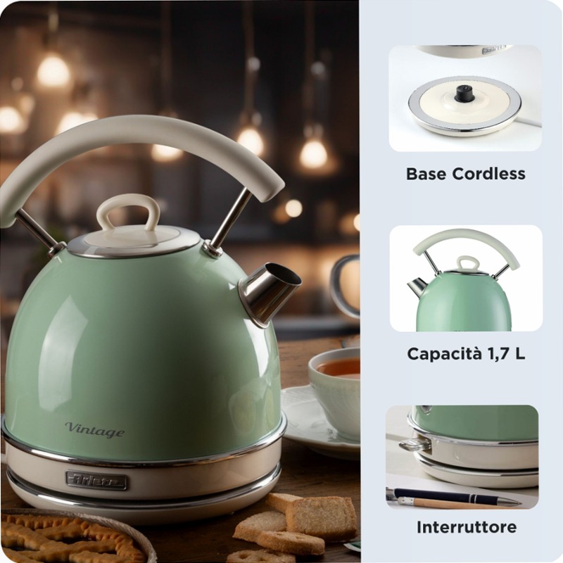 Bollitore Vintage Ariete 2877 Verde Blu elettrico