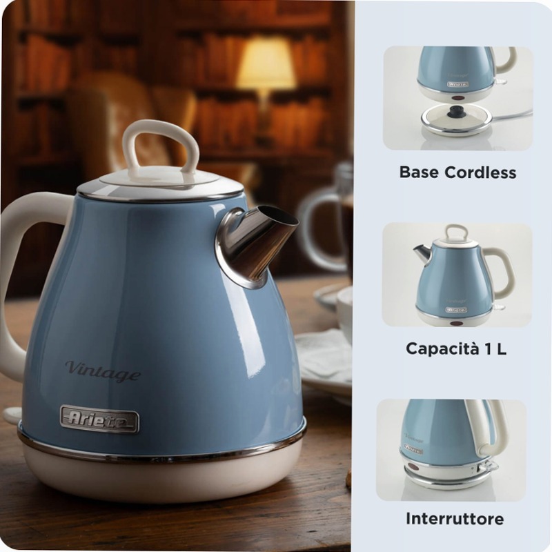 Bollitore Elettrico 1,7 Litri | Vintage Ariete 2869 Celeste Blu