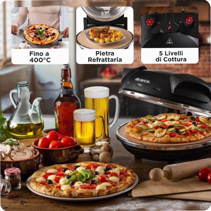 Forno Pizza Ariete 909 Nero - Cuoci in 4 Minuti