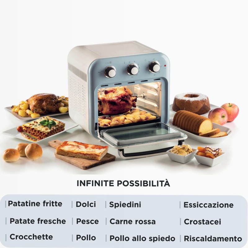 Friggitrice ad aria + Forno Vintage Ariete 4632 Celeste 16lt