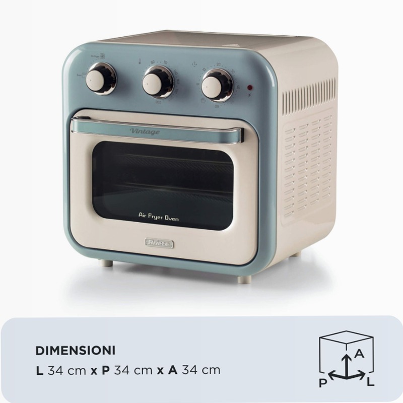 Friggitrice ad aria + Forno Vintage Ariete 4632 Celeste 16lt
