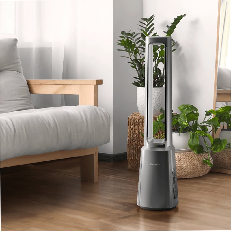 OmniAir 41" Ventilatore a torre senza pale e purificatore d'aria Premium - Argento