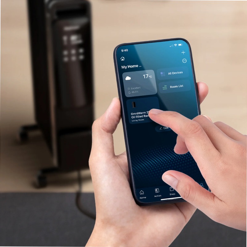 OmniWarm Radiatore a Olio 2500W - Controllo Wi-Fi e Modo Eco Nero