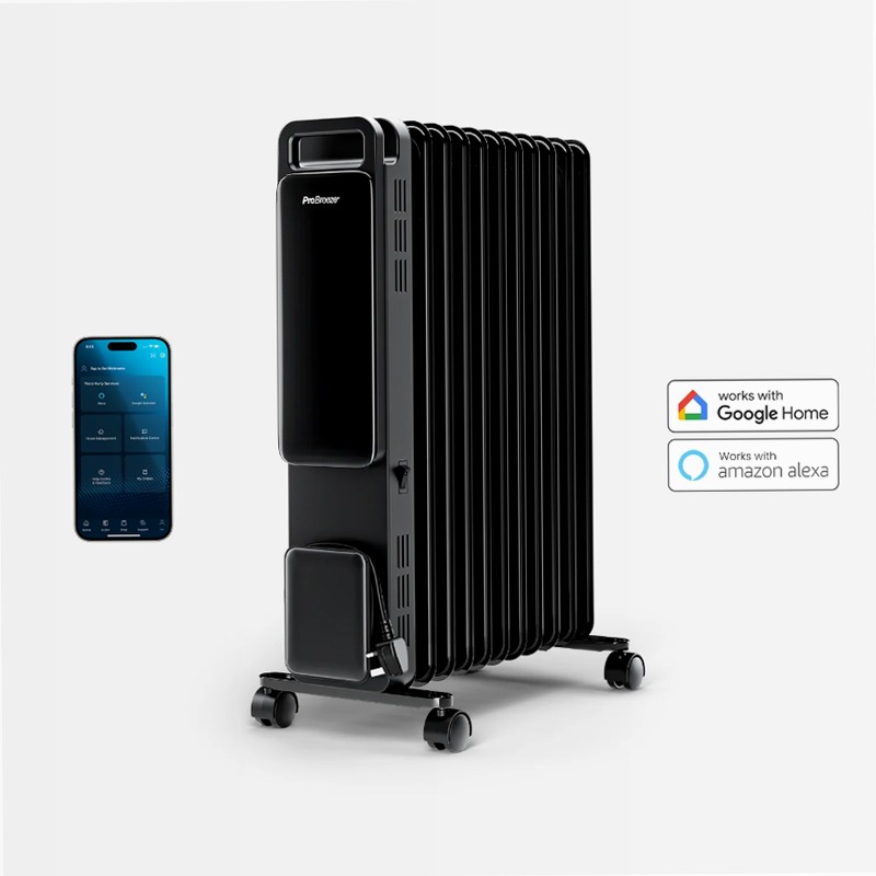 OmniWarm Radiatore a Olio 2500W - Controllo Wi-Fi e Modo Eco Nero