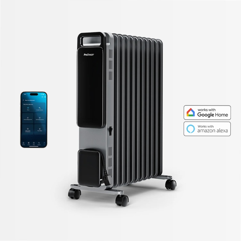 OmniWarm Radiatore a Olio 2500W - Controllo Wi-Fi e Modo Eco Nero