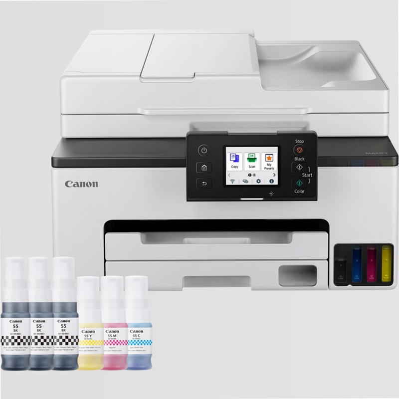 Stampante multifunzione inkjet a colori ricaricabile wireless MegaTank Canon MAXIFY GX2050 + 2 flaconi di inchiostro nero aggiuntivi