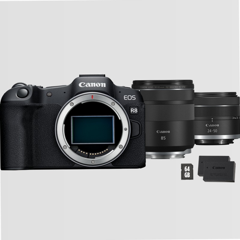 Fotocamera Mirrorless Canon EOS R8 + Obiettivi RF 85mm Macro IS STM & 24-50mm IS STM