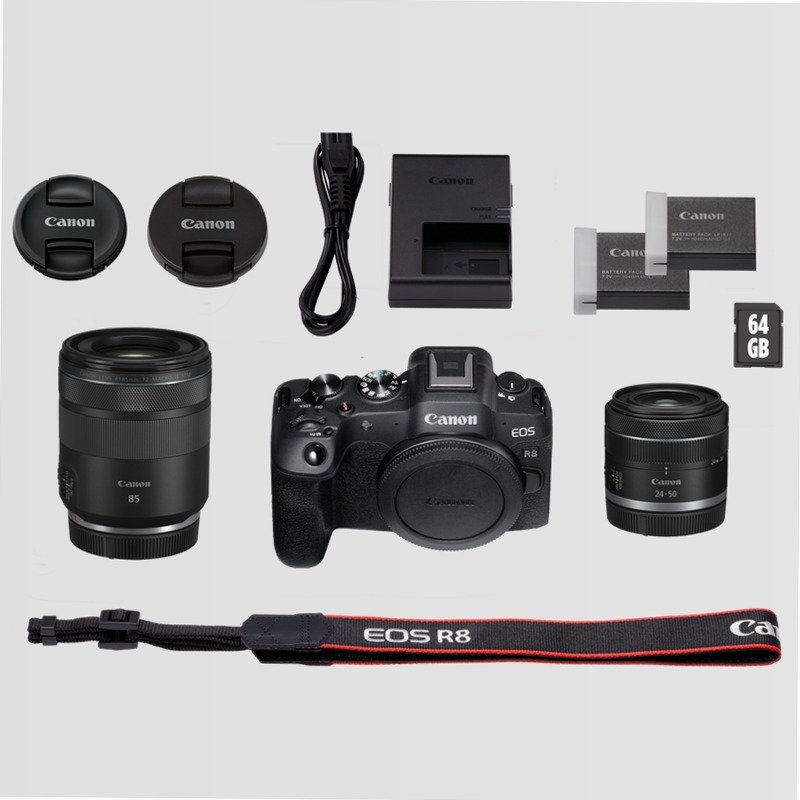 Fotocamera Mirrorless Canon EOS R8 + Obiettivi RF 85mm Macro IS STM & 24-50mm IS STM