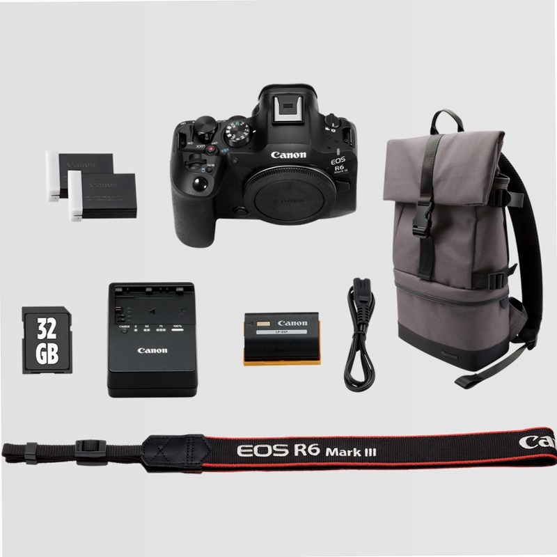 Fotocamera Mirrorless Canon EOS R6 Mark III + Zaino + Scheda SD + Batteria di Ricambio