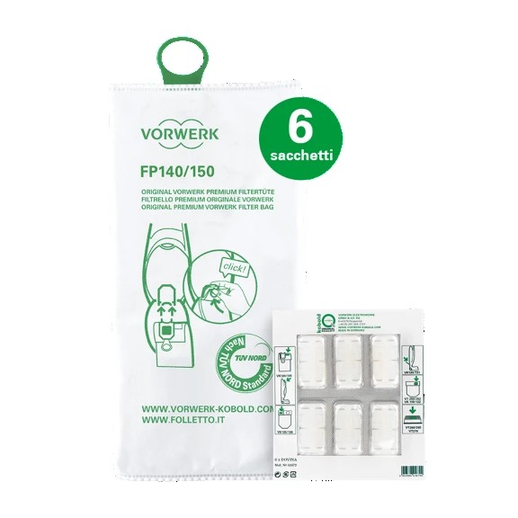 Sacchetti Filtro Premium Folletto FP140/150 con Dovina - Conf. 6 pz