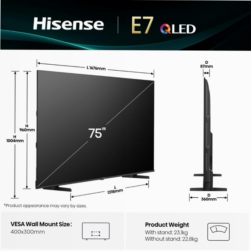 Hisense TV SET 75E78Q HSN Nero HD