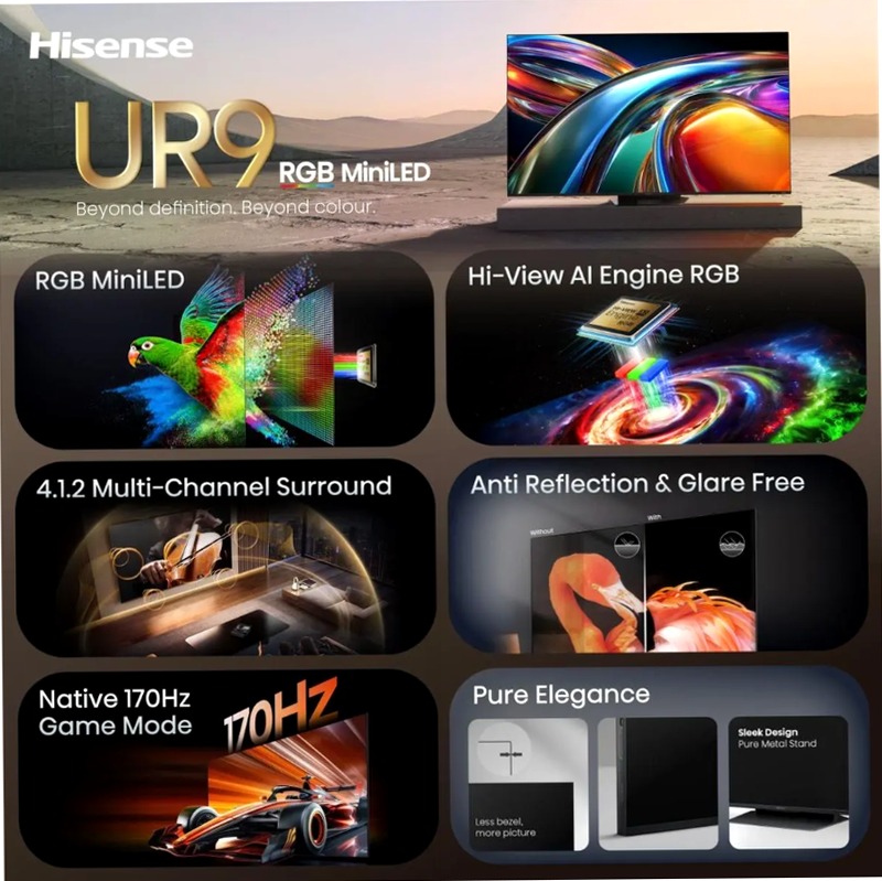 Hisense TV SET 65UR9S HSN - Sua Nuova Esperienza di Immagine e Suono Grigio 65" HD LED