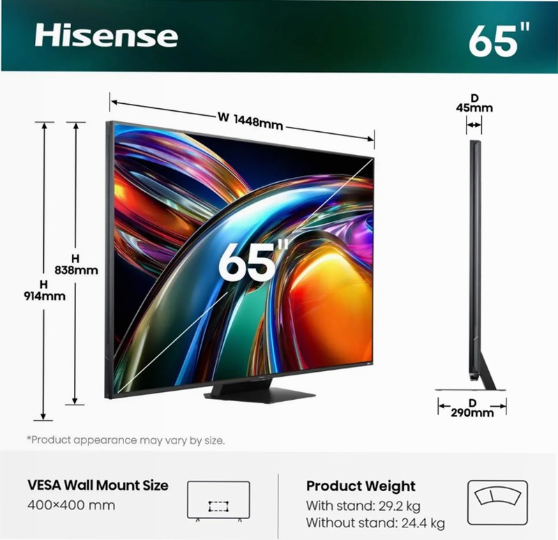 Hisense TV SET 65UR9S HSN - Sua Nuova Esperienza di Immagine e Suono Grigio 65" HD LED