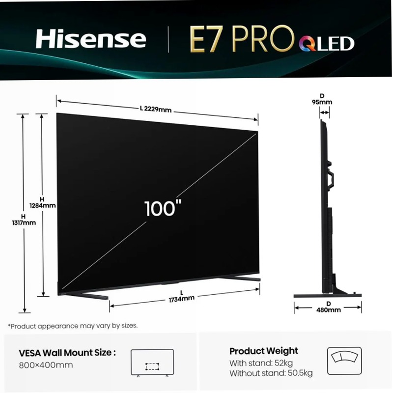 Hi-QLED Smart TV - Hisense 100E7Q PRO Grigio 100" HD QLED