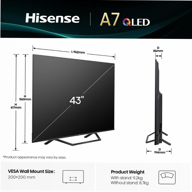 Hi-QLED Smart TV - 43A72Q Nero 108" HD QLED
