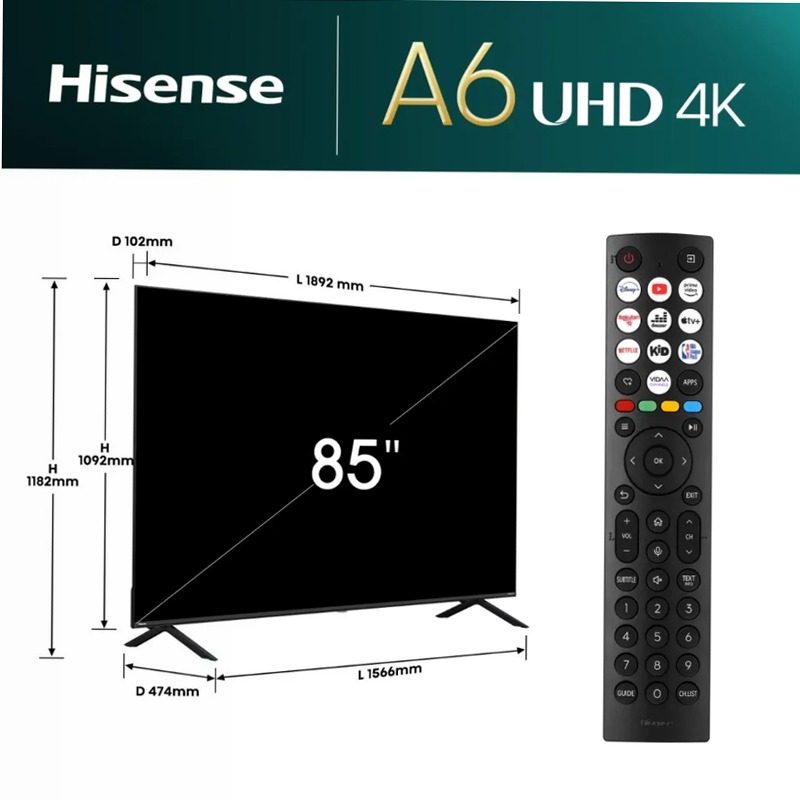 Hisense TV SET 85E63NT HSN Nero 75" HD