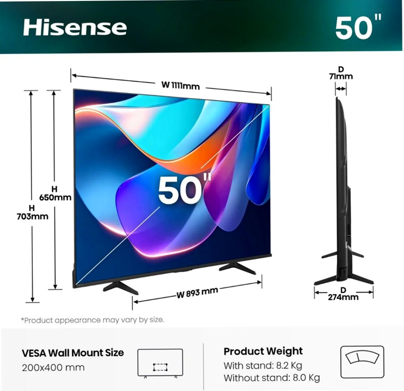 Hisense TV SET 50E6ST HSN - Smart TV 4K UHD Grigio 50" HD