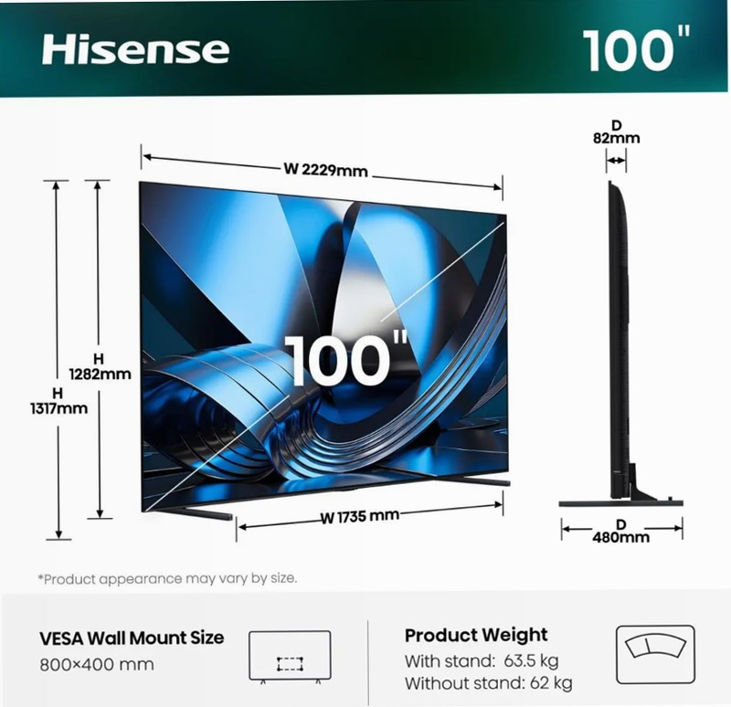Hisense TV SET 100U7SE HSN - Sua Nuova Smart TV ULED Grigio 85" HD LED