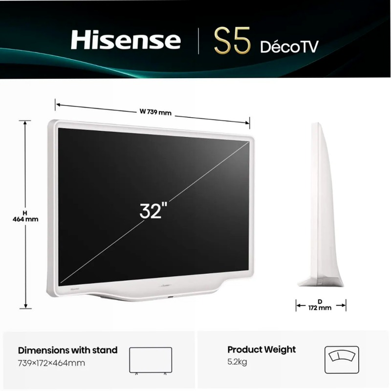 Hisense TV SET 32S5Q HSN - Déco TV Bianca Bianco HD QLED