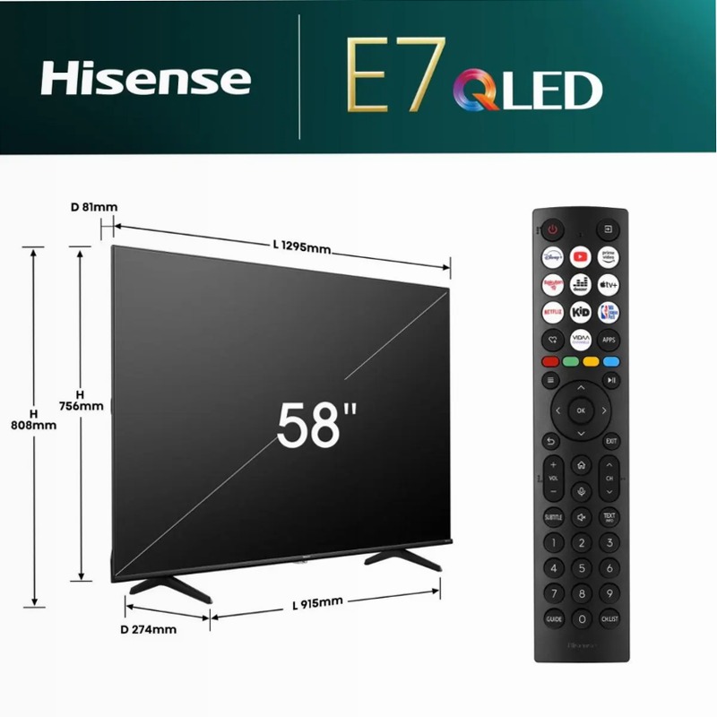 Hisense TV SET 58E79NQ HSN - Smart TV 4K Ultra HD Nero 55" QLED