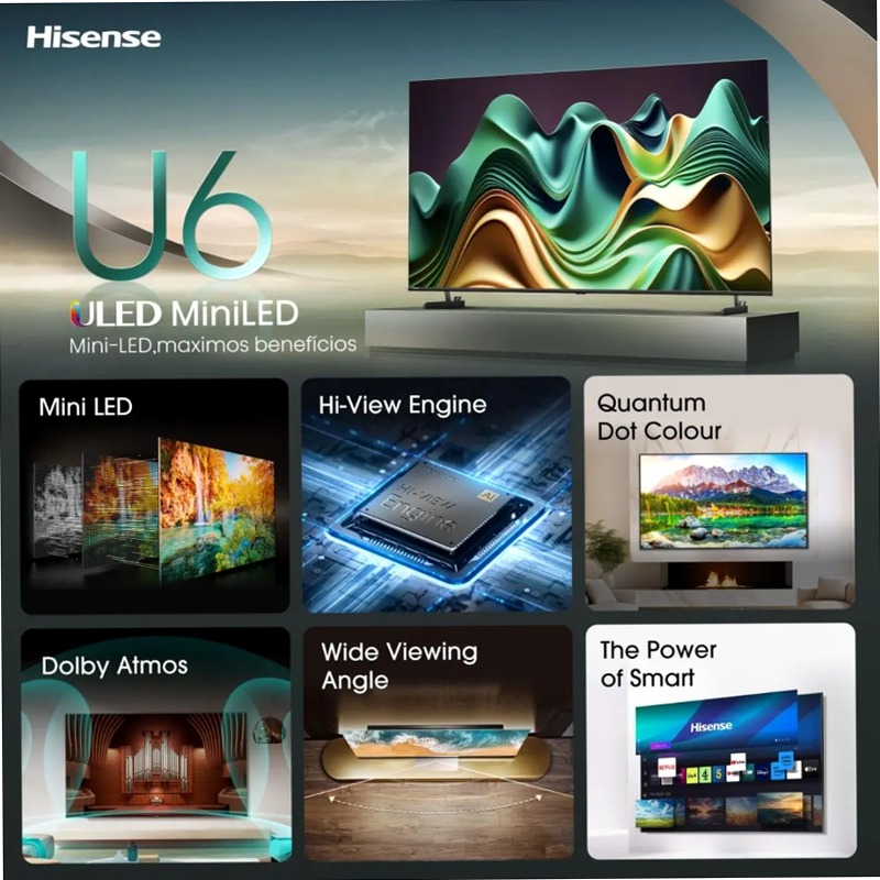 Hisense TV SET 65U62NQ HSN - Smart TV Mini-LED Grigio 65" HD