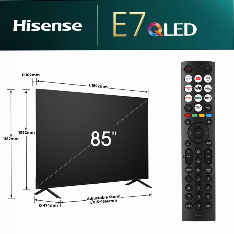 Hisense TV SET 85E7NQ HSN Nero 85" HD
