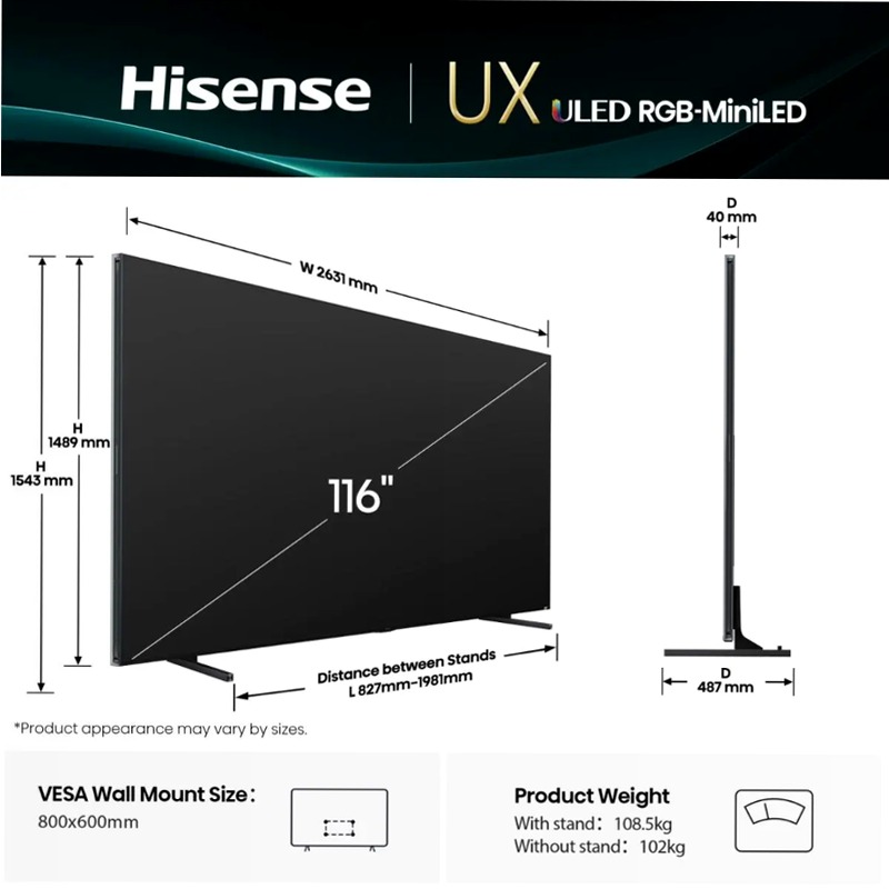 Hisense TV SET 116UXQ HSN - RGB MiniLED Grigio 116" HD LED