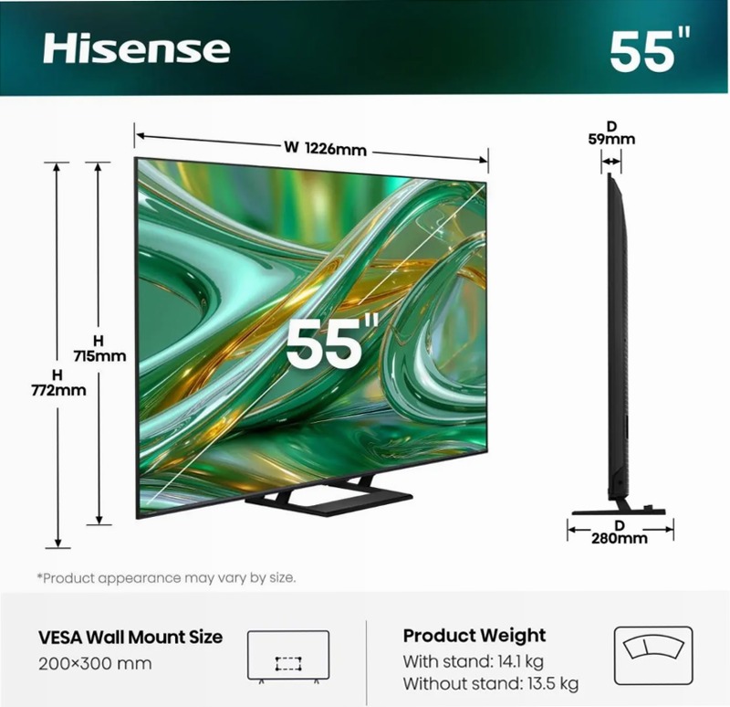Hisense TV SET 55E89S HSN - Smart TV ULED Grigio 55" HD LED