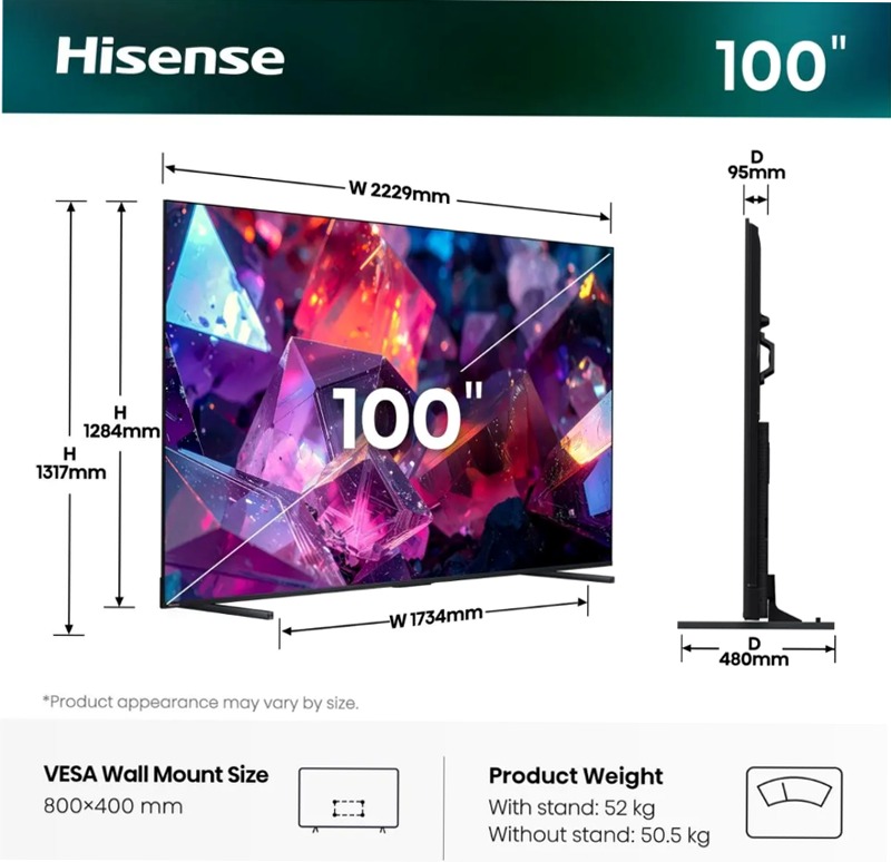 Hisense TV SET 100E7S PRO HSN Grigio 85" HD