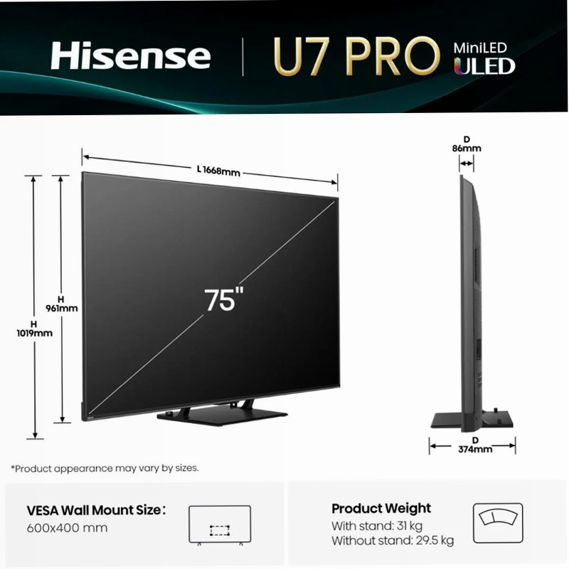 Hisense TV SET 75U72Q PRO - Smart TV ULED 4K Nero 75" HD LED