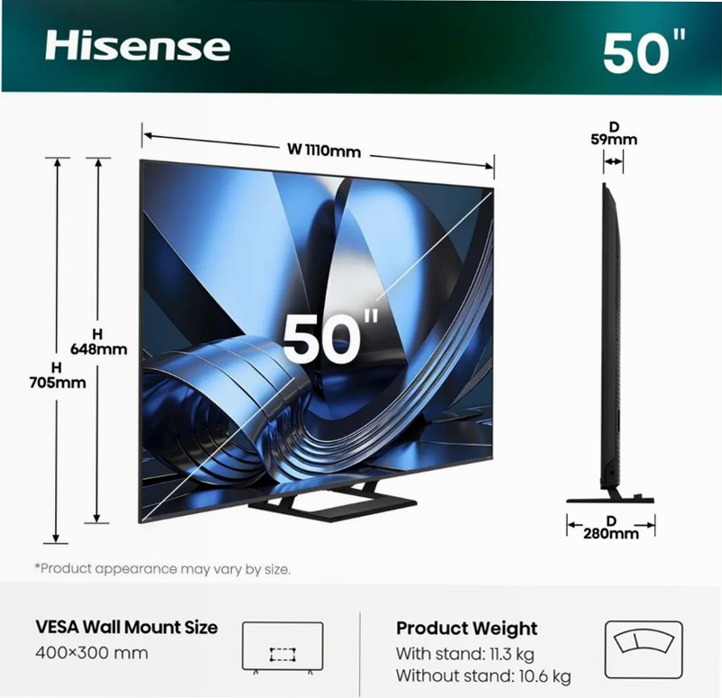 Hisense TV SET 50U79SE HSN - Smart TV ULED Grigio 50" HD LED